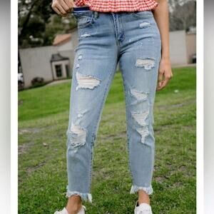 Judy Blue jean bleach splatter ripped raw hem size 1 denim Distressed Blue Jeans